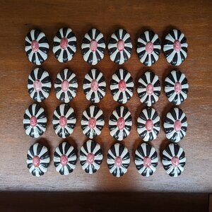 22 Authenic Vintage MacKenzie-Childs black, white & rose fluted ceramic knobs